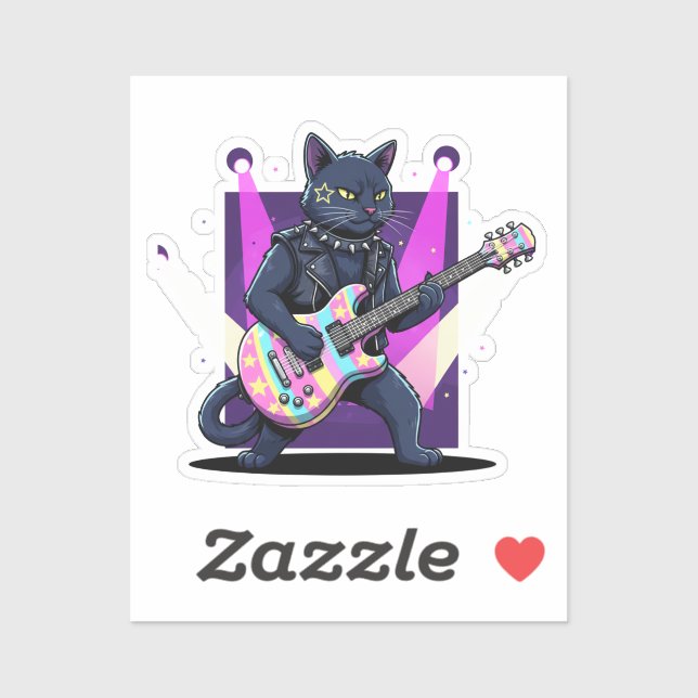 Funny Easter Cat Rockstar Playing Egg Guitar Music Sticker (Sheet)