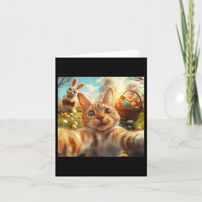 Funny Easter Cat Selfie With Easter Bunny Adults K Card (Front)