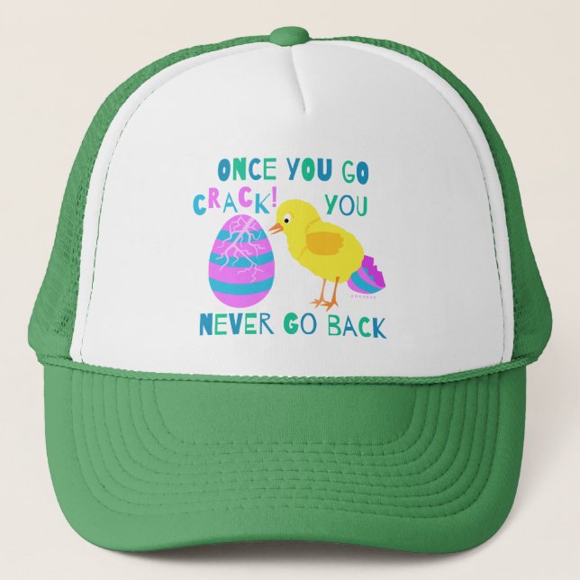Funny Easter Chick Egg Crack Humor Cartoon Trucker Hat (Front)