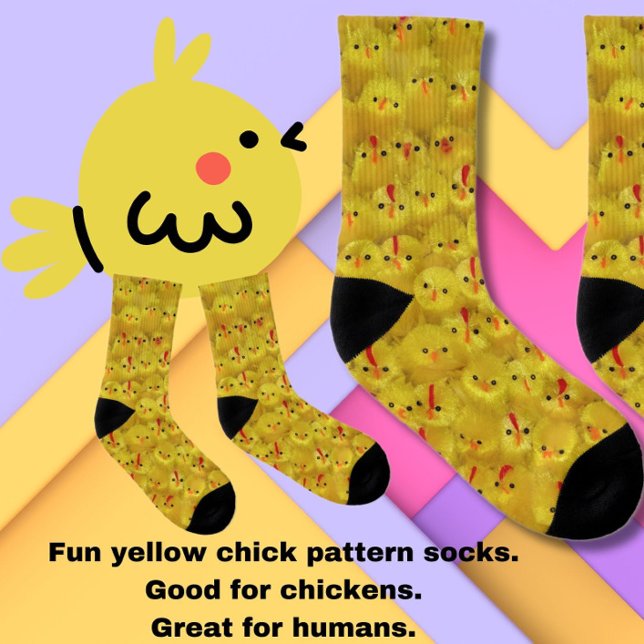 Funny Easter Chick Pattern Bright Yellow Modern Socks (These fun yellow baby chick pattern socks are bold, modern + cute! A perfect Easter or spring gift!)