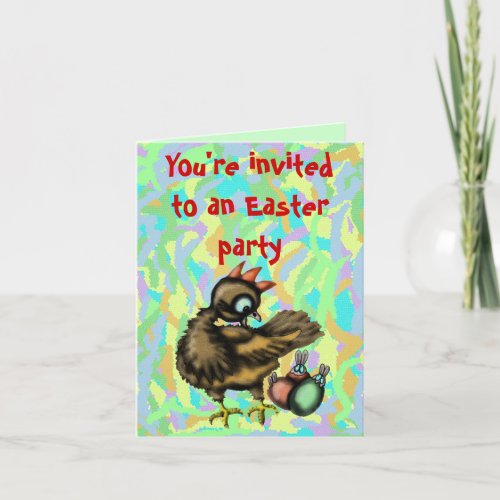 Funny Easter chicken and bunnies invitation card
