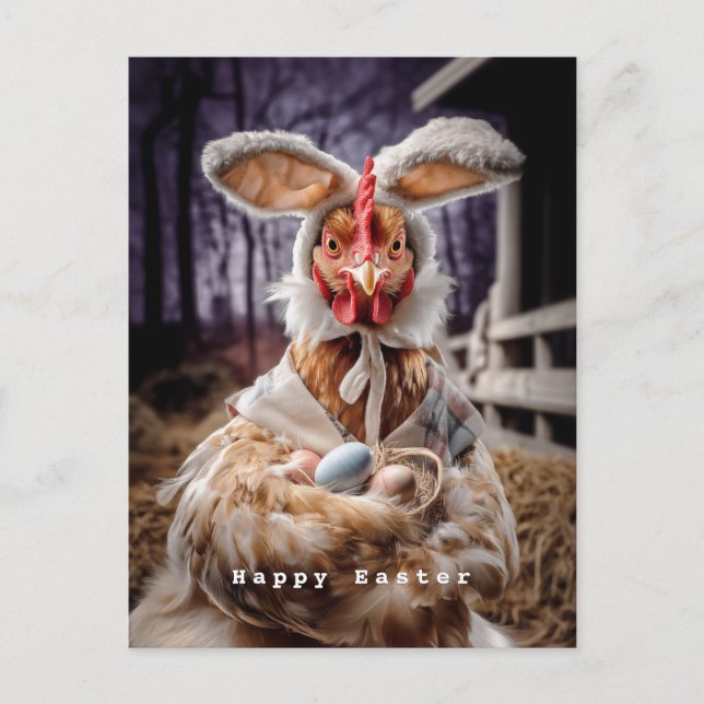 Funny Easter Chicken Bunny Costume Postcard (Front)