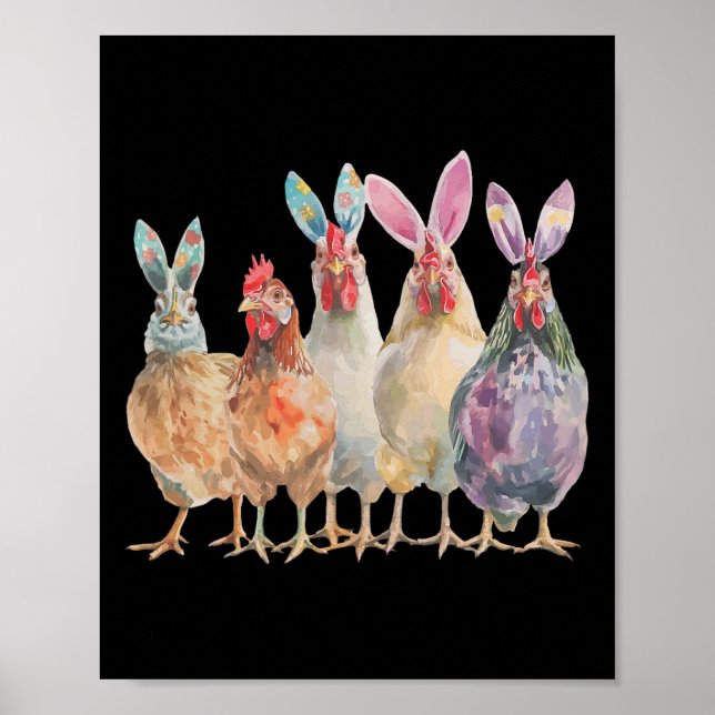 Funny Easter Chickens Bunny Ears Spring Farm _1  Poster (Front)