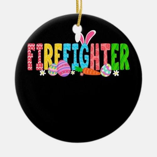 Funny Easter Day Cute Firefighter Rabbit Bunny Ceramic Ornament