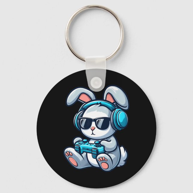 Funny Easter Day Gamer Bunny Spring Easter Gaming  Keychain (Front)