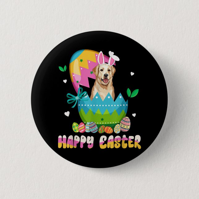 Funny Easter Day Labrador Retriever Dog Bunny Ears Button (Front)