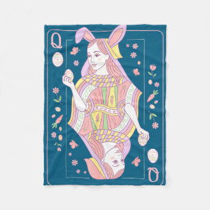 Funny easter day queen card playing bunny cute fleece blanket