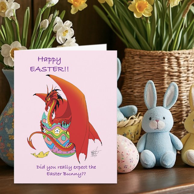 Funny Easter Dragon Pink Fantasy Holiday Card (Creator Uploaded)