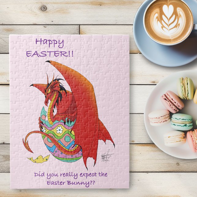 Funny Easter Dragon Pink Fantasy Holiday Jigsaw Puzzle (Creator Uploaded)