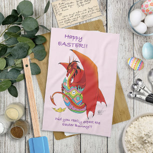 Funny Easter Dragon Pink Fantasy Holiday Kitchen Towel