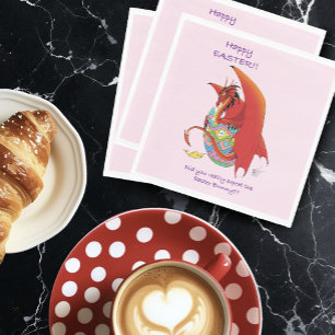 Funny Easter Dragon Pink Fantasy Holiday Napkins
