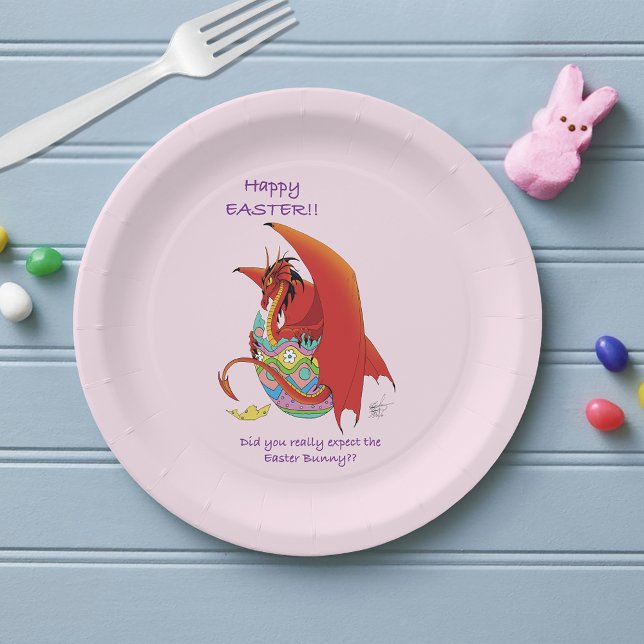 Funny Easter Dragon Pink Fantasy Holiday Paper Plates (Creator Uploaded)
