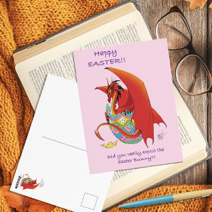 Funny Easter Dragon Pink Fantasy Holiday Postcard