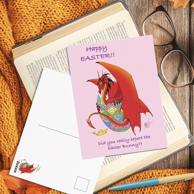 Funny Easter Dragon Pink Fantasy Holiday Postcard (Creator Uploaded)