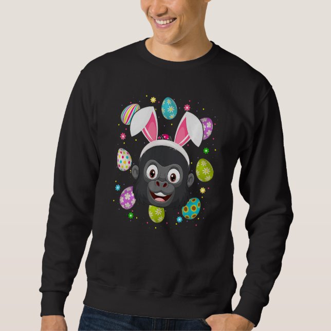 Funny Easter Egg  Bunny Ear Gorilla Face Easter Su Sweatshirt (Front)