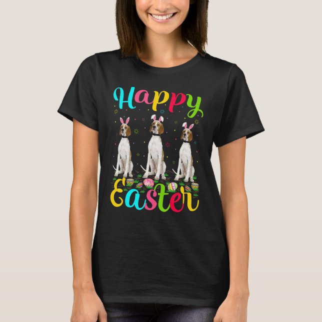 Funny Easter Egg Bunny English Pointer Dog Happy E T-Shirt (Front)