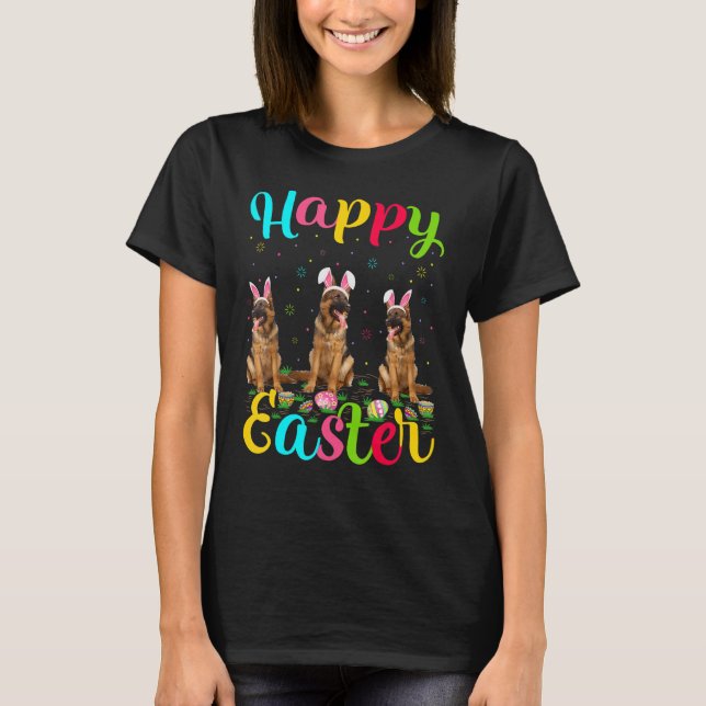 Funny Easter Egg Bunny German Shepherd Dog Happy E T-Shirt (Front)