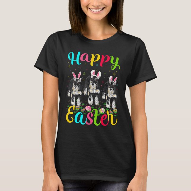 Funny Easter Egg Bunny Miniature Schnauzer Dog Hap T-Shirt (Front)