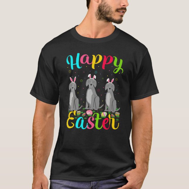 Funny Easter Egg Bunny Weimaraner Dog Happy Easter T-Shirt (Front)