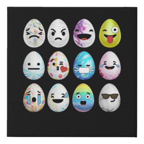 Funny Easter Egg Faces Emoji Faux Canvas Print