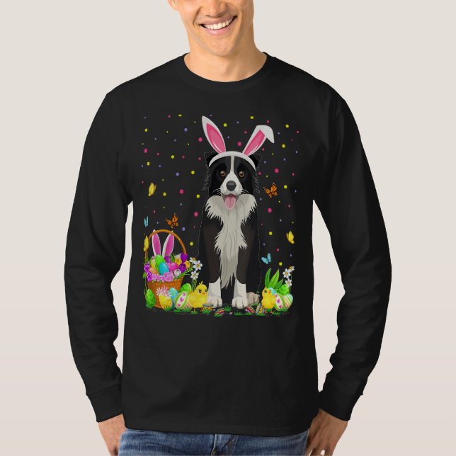 Funny Easter Egg Hunting Border Collie Dog Easter  T-Shirt (Front)