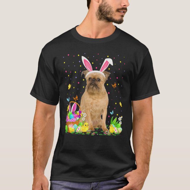 Funny Easter Egg Hunting Brussels Griffon Dog East T-Shirt (Front)
