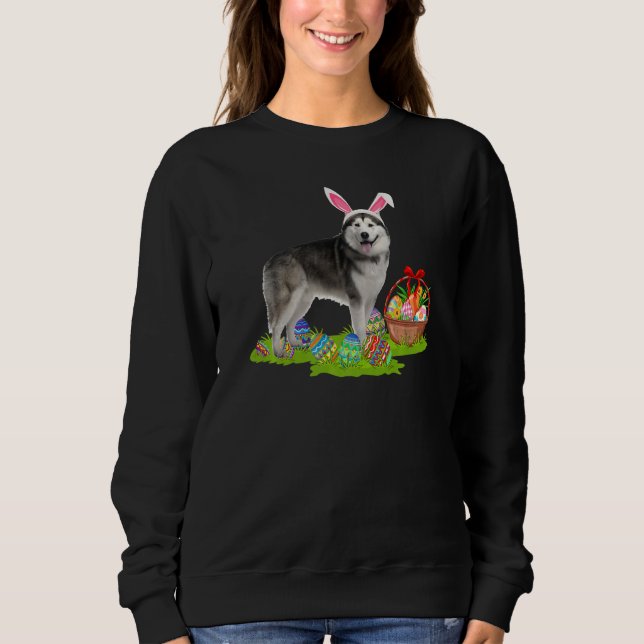 Funny Easter Egg Hunting Bunny Alaskan Malamute Do Sweatshirt (Front)