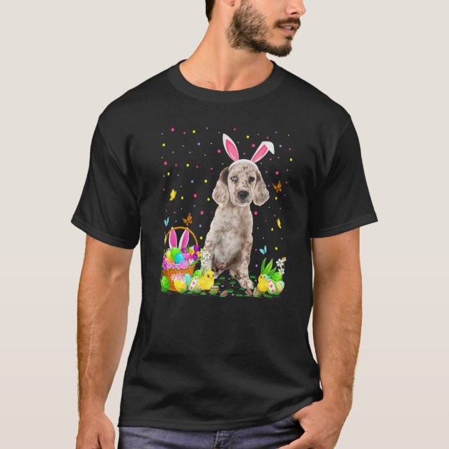 Funny Easter Egg Hunting English Setter Dog Easter T-Shirt (Front)