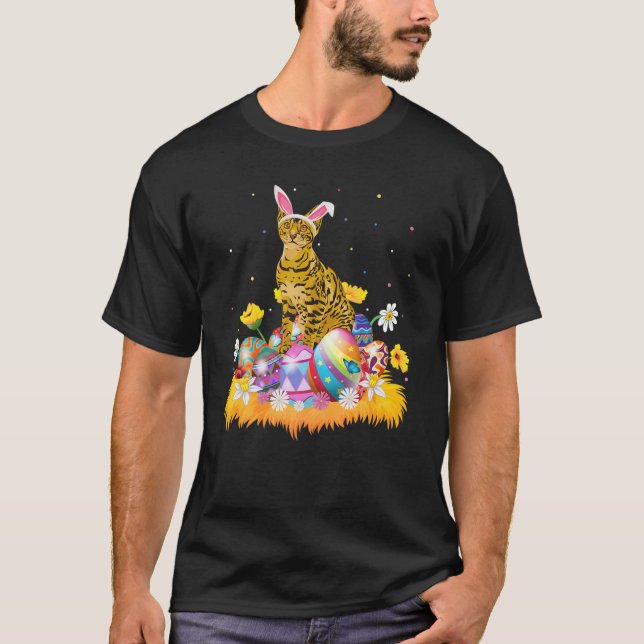 Funny Easter Egg Lover Cute Bengal Cat Easter Sund T-Shirt (Front)