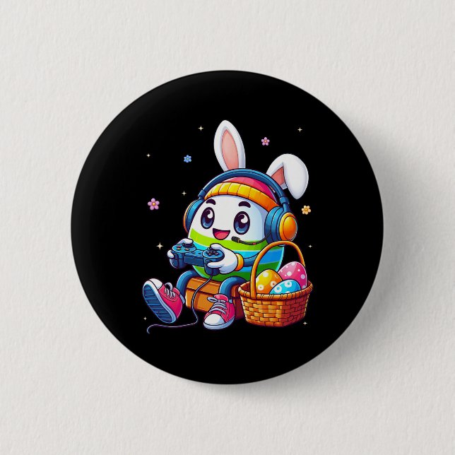 Funny Easter Egg Playing Video Game For Gamer Boys Button (Front)