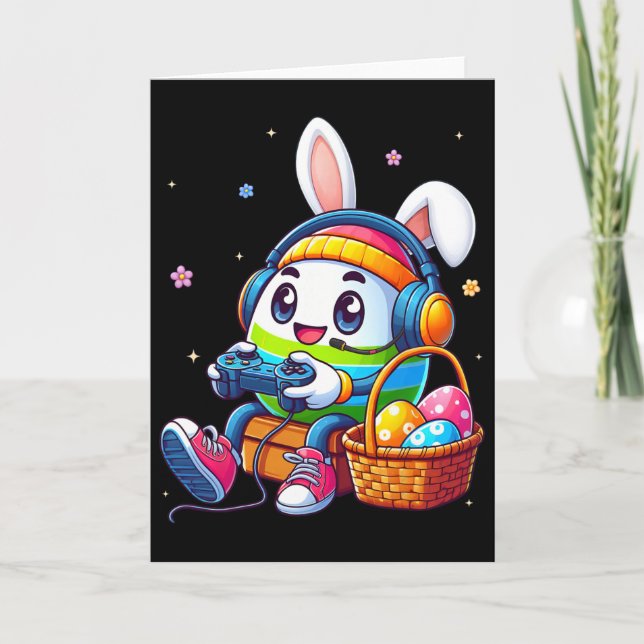 Funny Easter Egg Playing Video Game For Gamer Boys Card (Front)