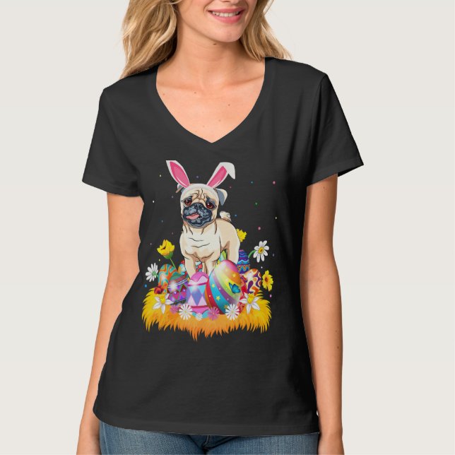Funny Easter Egg  Pug Dog Easter Sunday T-Shirt (Front)