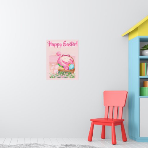 Funny Easter Flamingo and Bunny Easter Basket Poster
