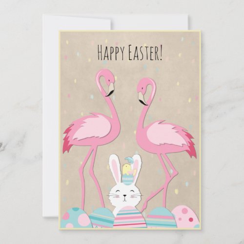Funny Easter flamingo eggs and bunny Holiday Card