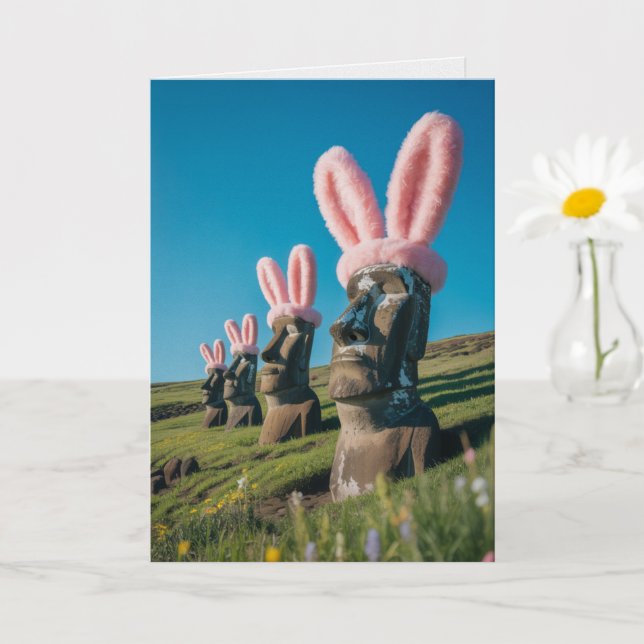 Funny Easter Island Easter Card Moai Humor Greet (Small Plant)