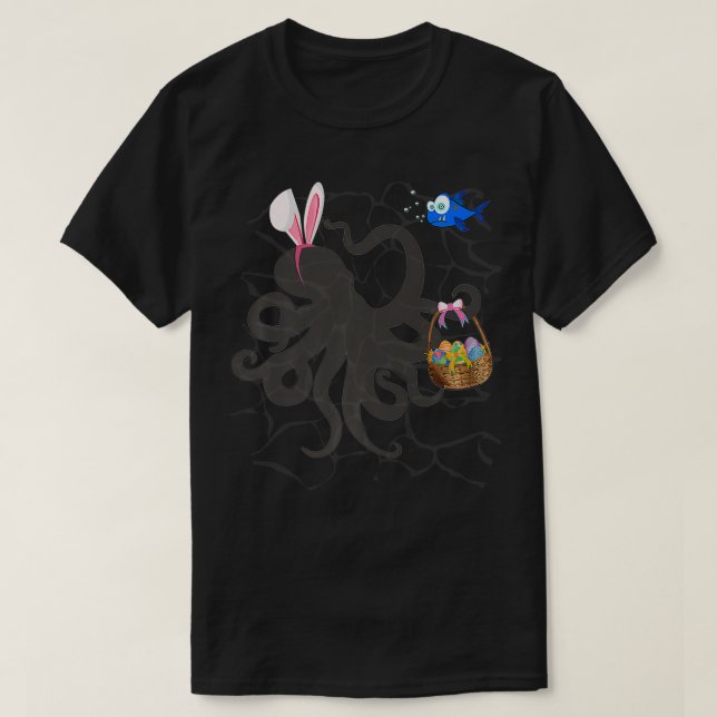 Funny Easter Octopus Easter Basket and Bunny Ears  T-Shirt (Design Front)