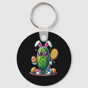 Funny Easter Pickle Playing Pickleball Paddle Bunn Keychain