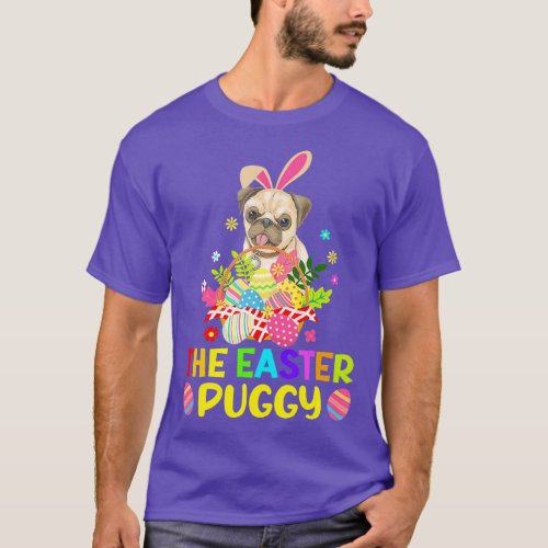 Funny Easter Pug Bunny Ear Eggs Basket Dogs Kids M T_Shirt