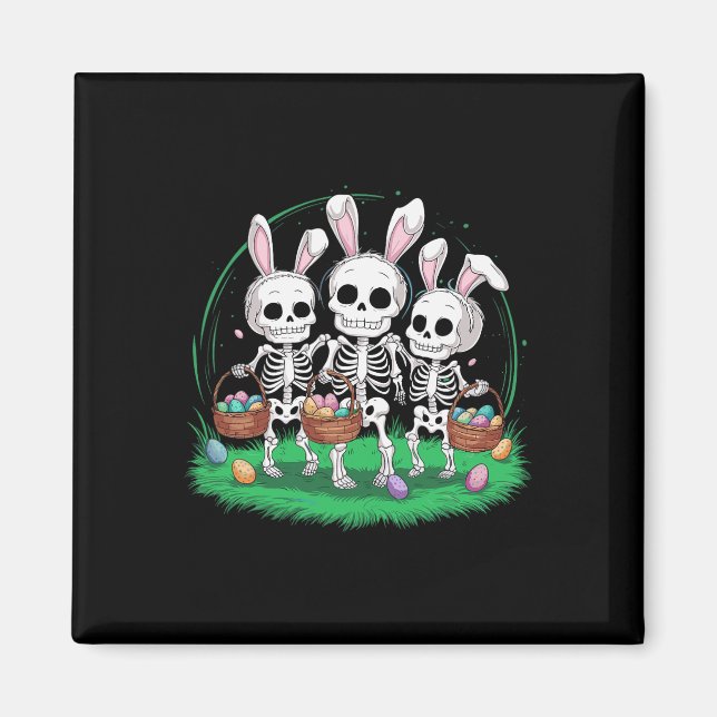 Funny Easter Skeleton Holding Egg Bysket With Bunn Magnet (Front)