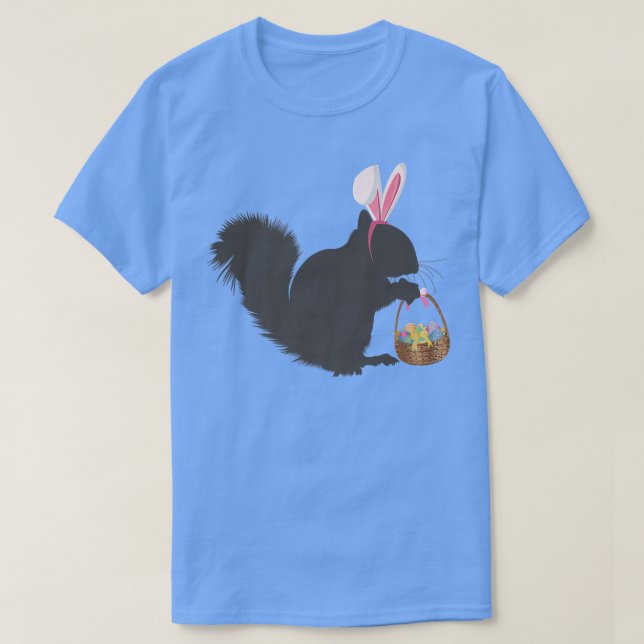 Funny Easter Squirrel Easter Basket and Bunny Ears T-Shirt (Design Front)