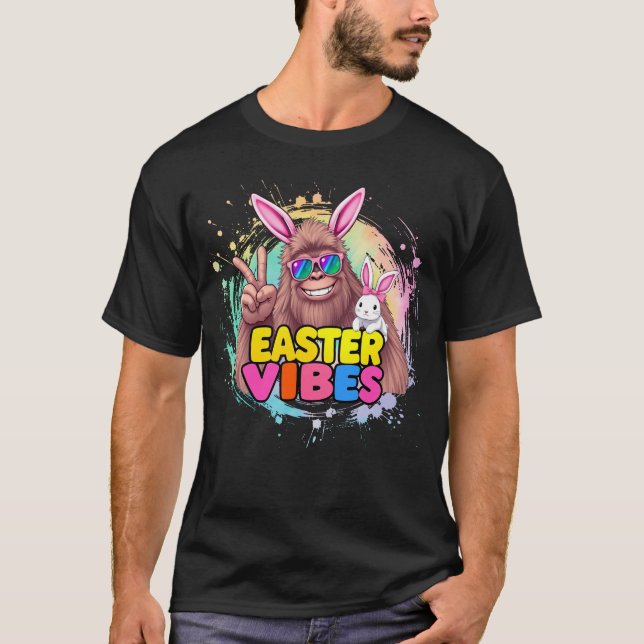 Funny Easter Vibes Bigfoot Bunny Ears Sasquatch T-Shirt (Front)