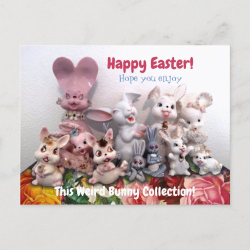 Funny Easter Vintage Bunny Rabbit Figurines Holiday Postcard