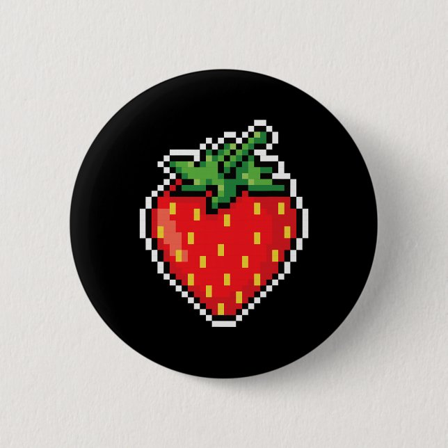 Funny Easy Halloween Costume Pixel Strawberry 80s  Button (Front)