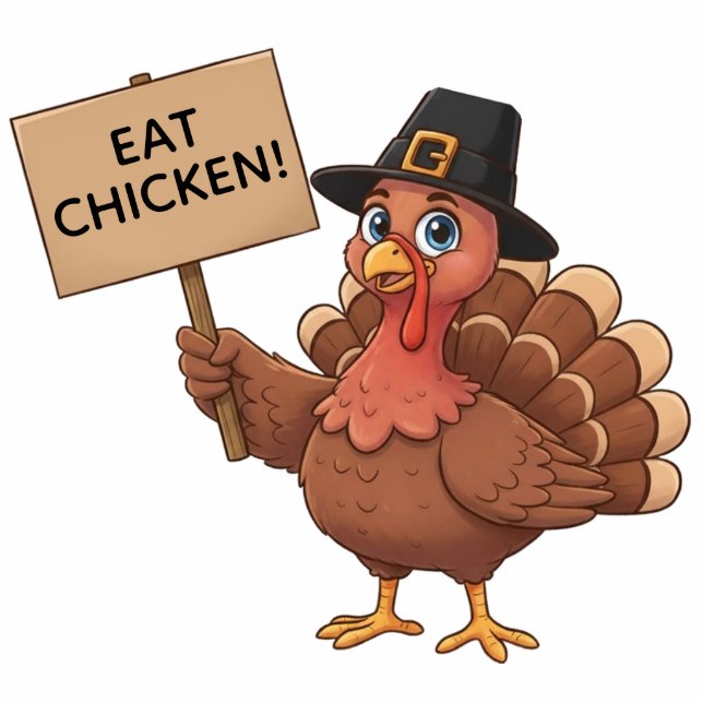 Funny Eat Chicken Thanksgiving Turkey Protest Sign Cutout (Front)