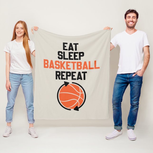 Funny eat sleep Basketball repeat word art  Fleece Blanket (In Situ)
