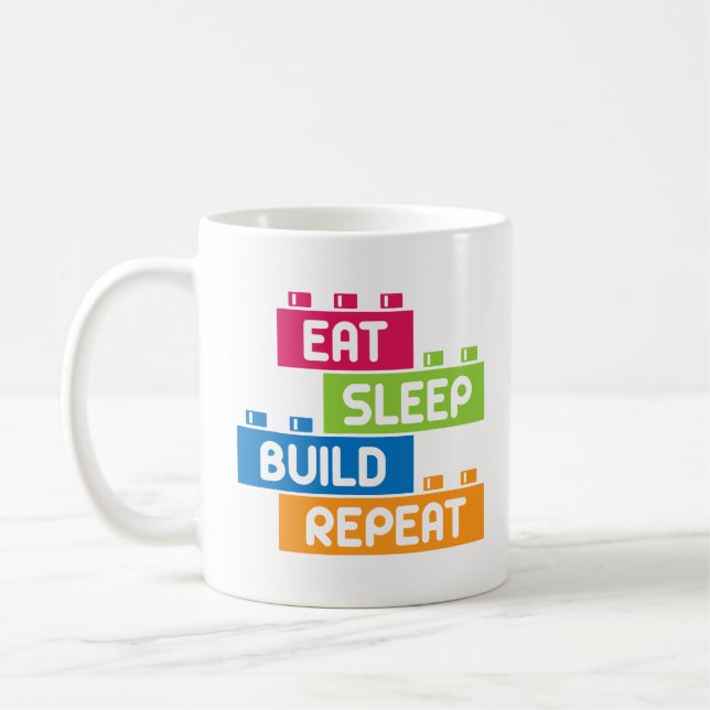 Funny Eat Sleep Build Repeat Cool Blocks Building Coffee Mug (Left)