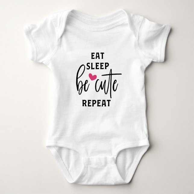 Funny eat sleep cute word art girls baby bodysuit (Front)