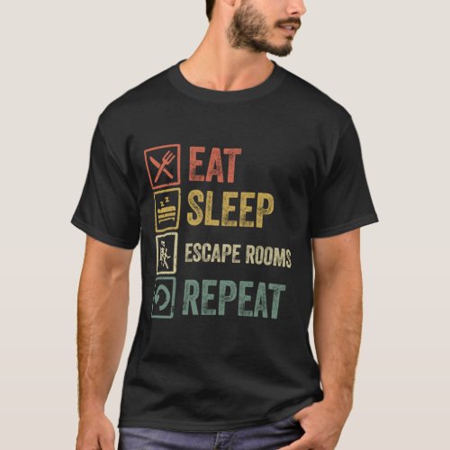 Funny eat sleep escape rooms repeat retro vintage T_Shirt