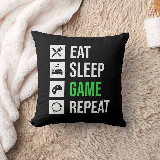 Funny eat sleep game repeat word art Gamer Throw Pillow (Blanket)