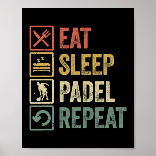 Funny Eat Sleep Padel Repeat Retro Vintage Sports Poster